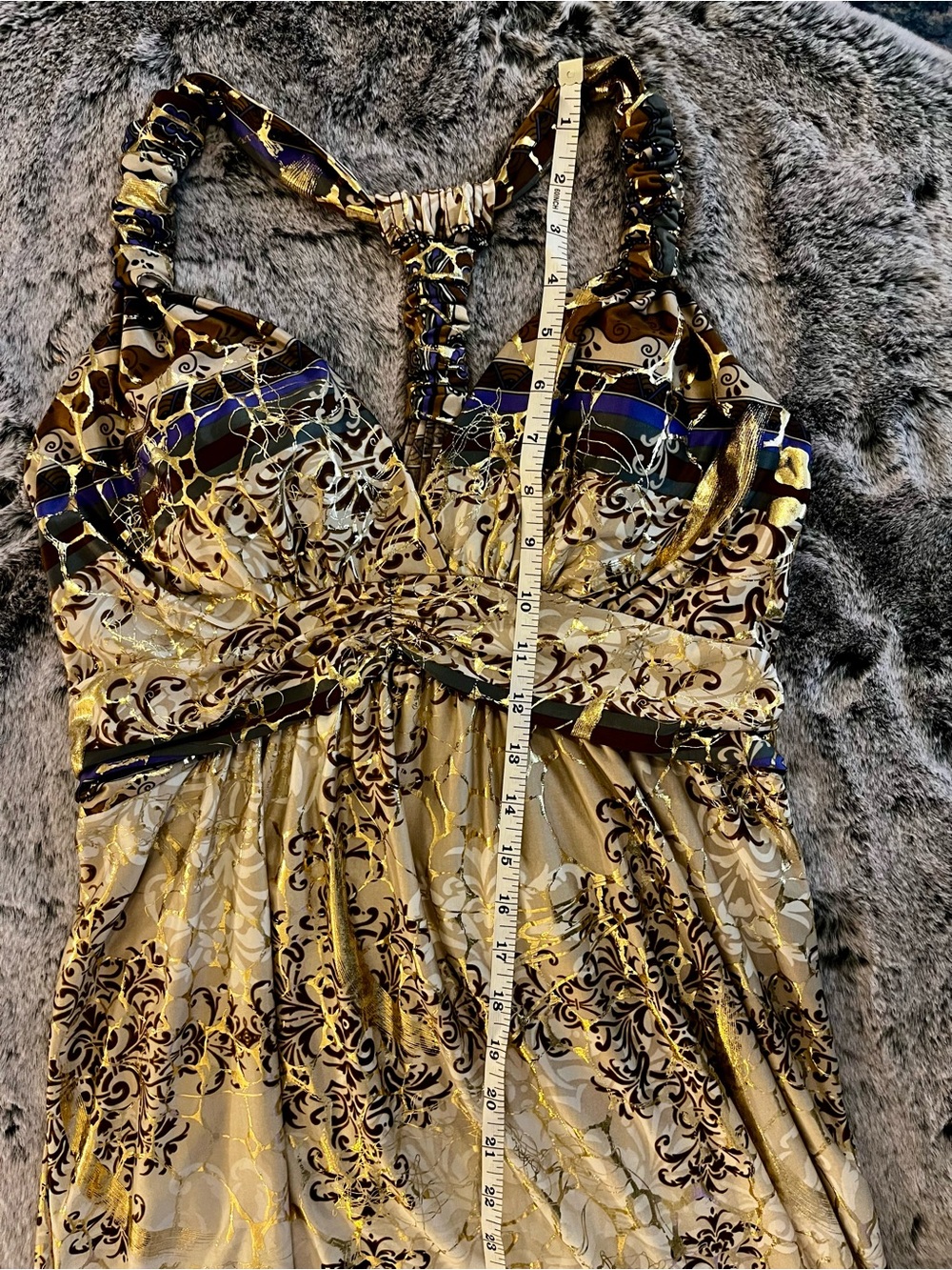 Shoreline Bohemian Printed Halter Maxi Dress - Beige, Purple & Gold foil S/M - Picture 14 of 16